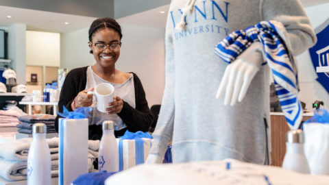 Student peruses the Lynn campus store
