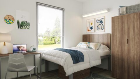 Rendering of a bedroom in a 4-bedroom apartment in Lynn University's Capstone Apartments.