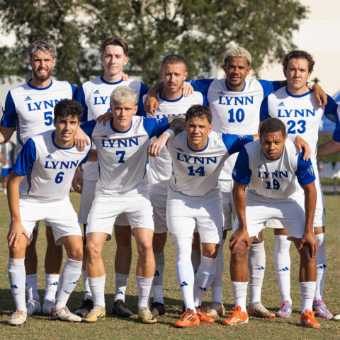 The Lynn Men's Soccer Team takes a group picture.
