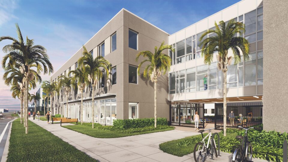 Rendering of the outside of Capstone Apartments at Lynn University.
