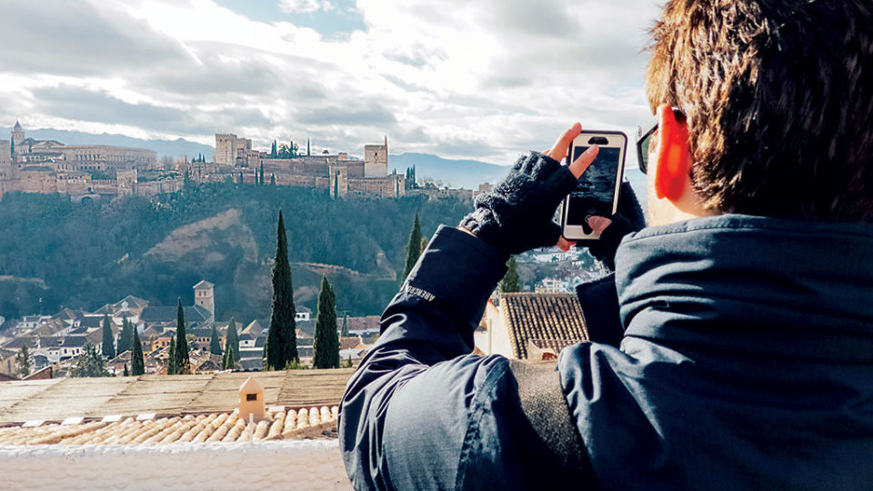 Student taking photo in Spain