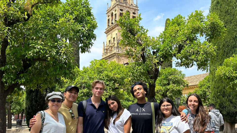 Lynn students smile together on a study abroad trip to Seville, Spain.