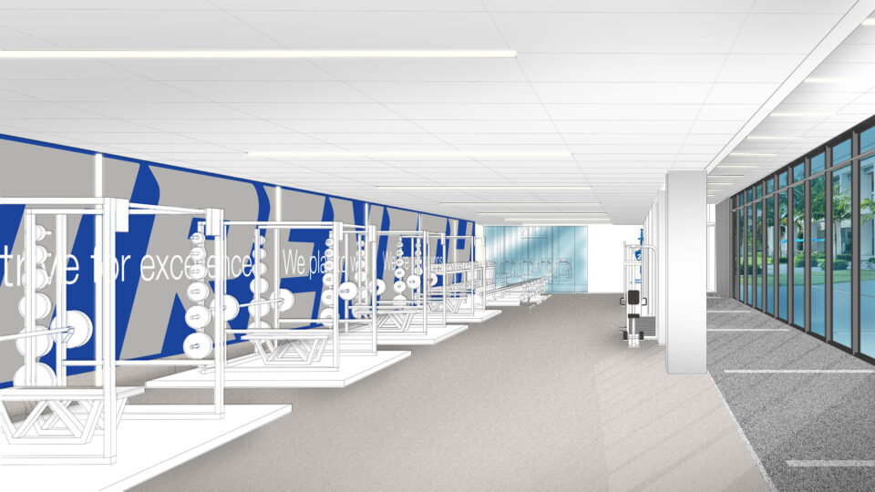 Rendering of the Larry and Elaine Smith Strength Center, a 2,700-square-foot strength and conditioning area for student-athletes.