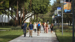 Undergraduate students walking to class on Lynn campus.