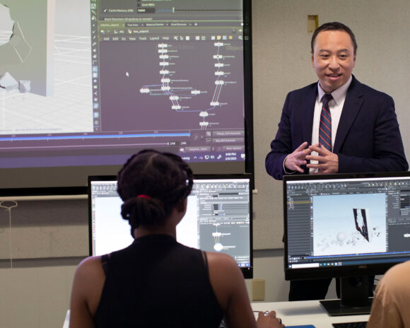 Students attend Kevin Kao masterclass in computer animation.