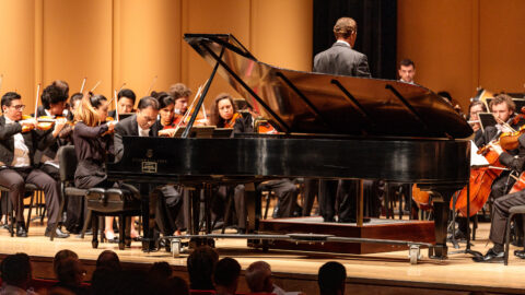 Students play in the Philharmonia in the Wold Performing Arts Center