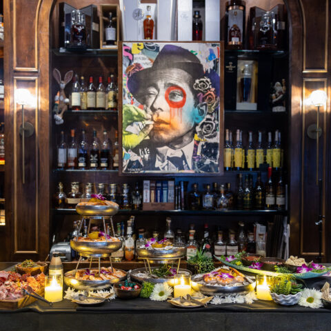 A buffet is shown on the whiskey bar at Warren in Delray Beach.