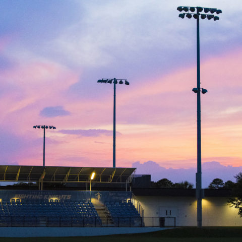 Bobby Campbell Stadium at dusk.