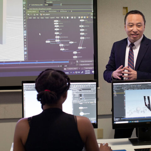 Students attend Kevin Kao masterclass in computer animation.