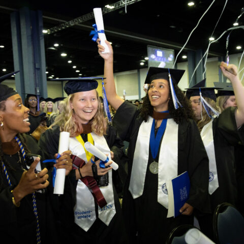 Students celebrate with confetti at the 2024 Commencement Ceremony.