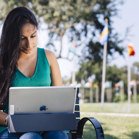 Undergraduate student studying on Lynn campus.