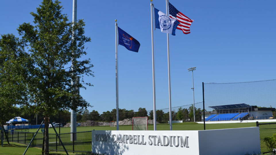 Flags in front of Bobby Campbell Stadium