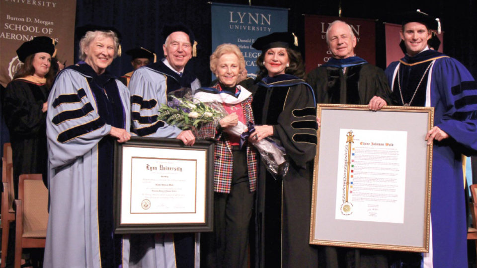 Elaine Wold receives doctorate at Lynn University.