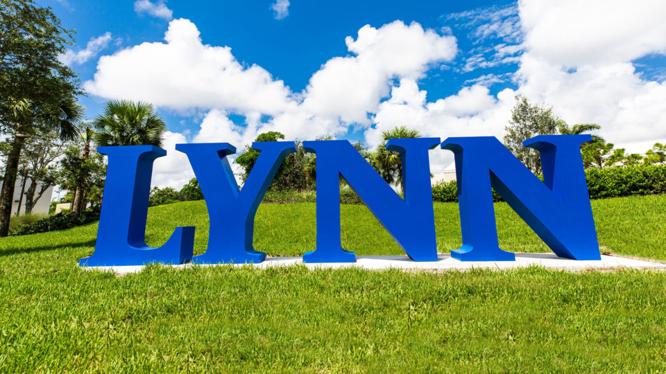 The Lynn letters sit on campus in Christine's Park.