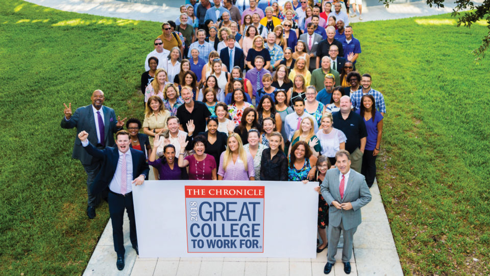 Lynn employees celebrate the university's designation as a "Great College to Work For" by The Chronicle of Higher Education.