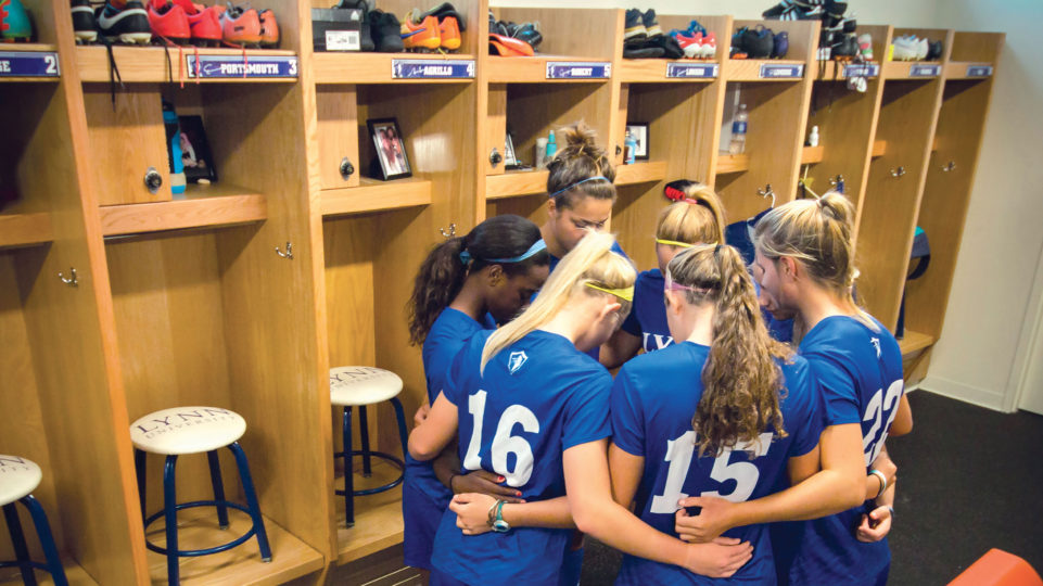soccer team in locker room